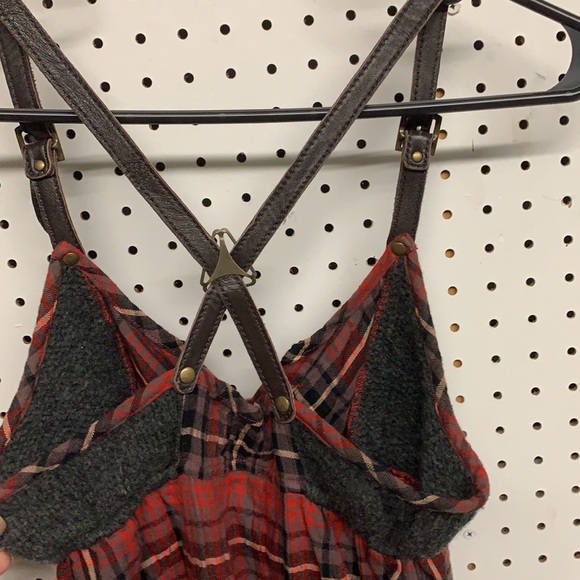 Free People red plaid dress with leather detail size 4 - Picture 3 of 4